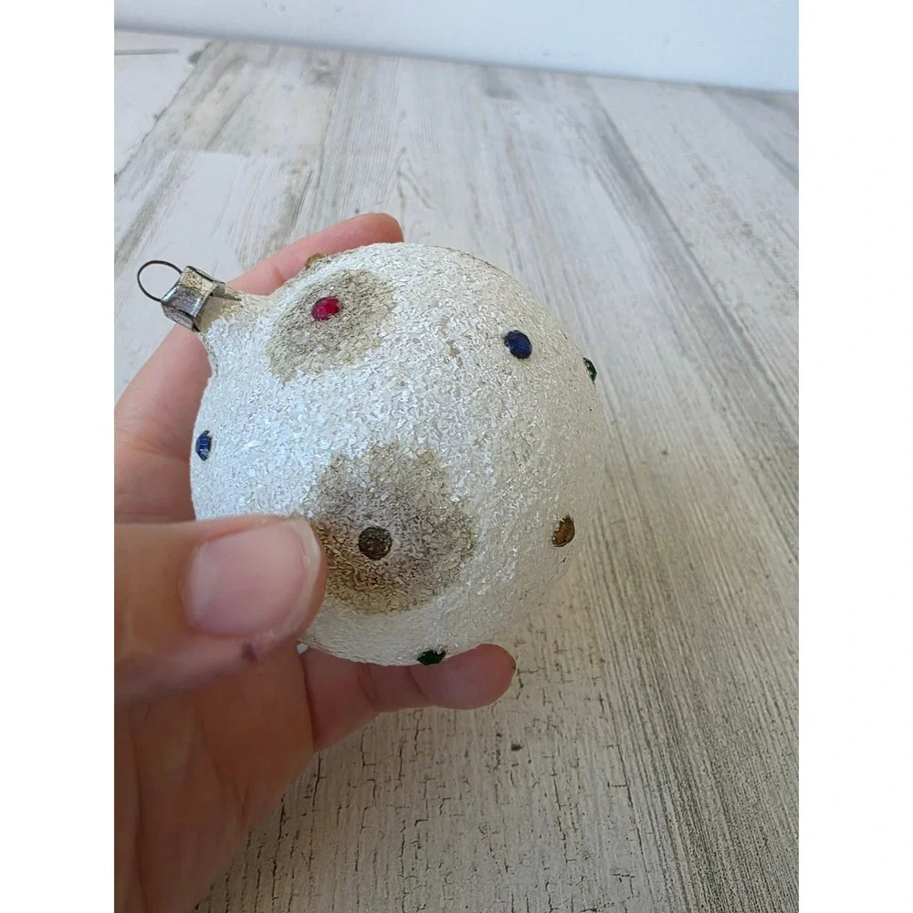 vintage West Germany gem Mica white Glass Mercury ornament